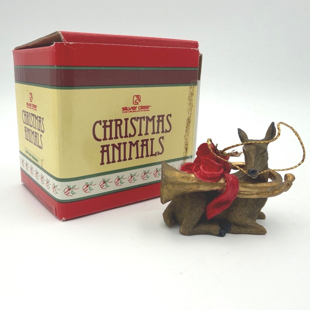 Silver Deer Christmas Animals Ornament Brown Tom Rubel‎ 1990 Vtg